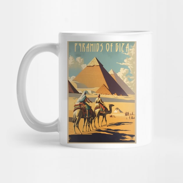 Pyramids of Giza Vintage Travel Art Poster by OldTravelArt